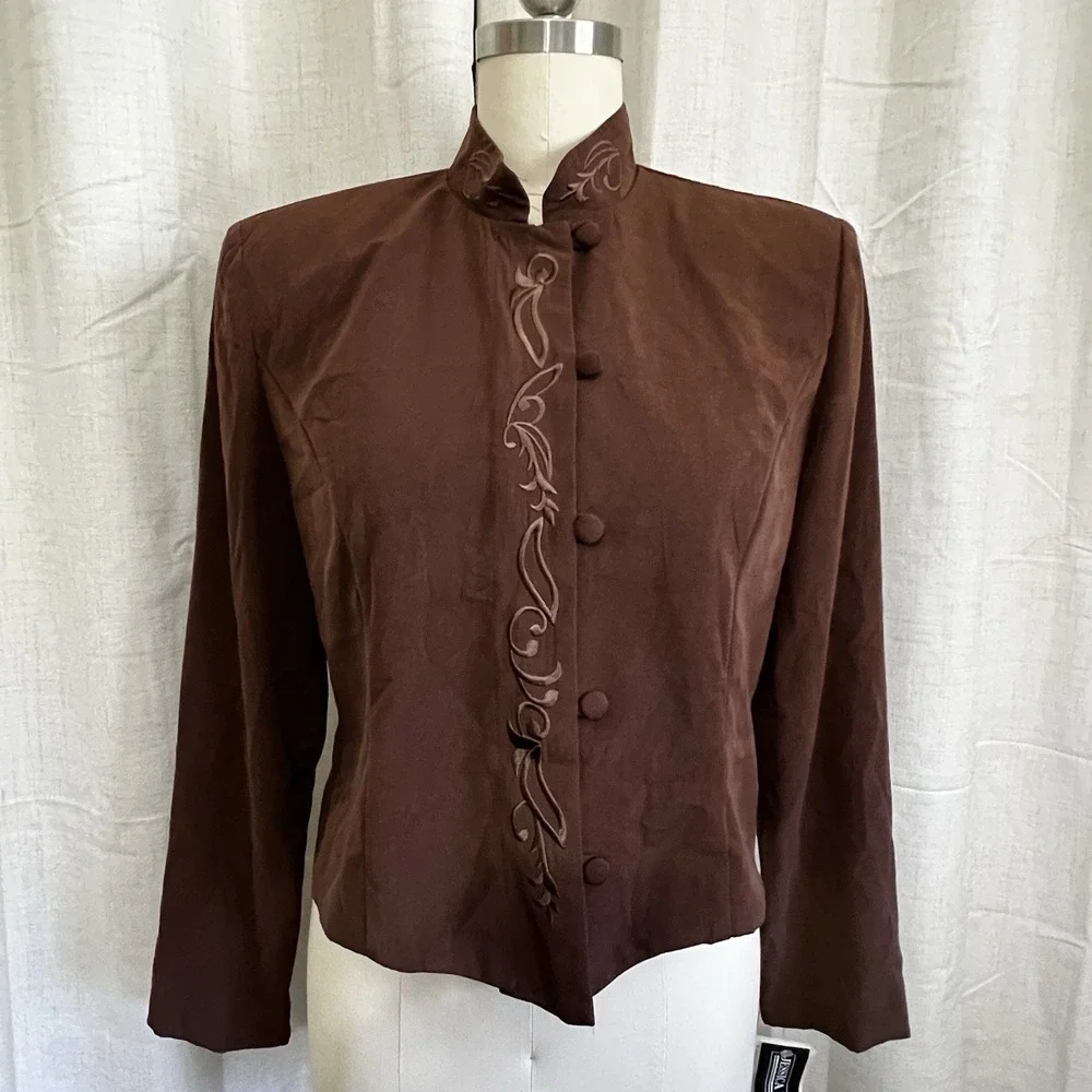 NEW! Vtg Jessica Howard Women's Embroidered Blazer Brown‎ Size 14 Made In USA